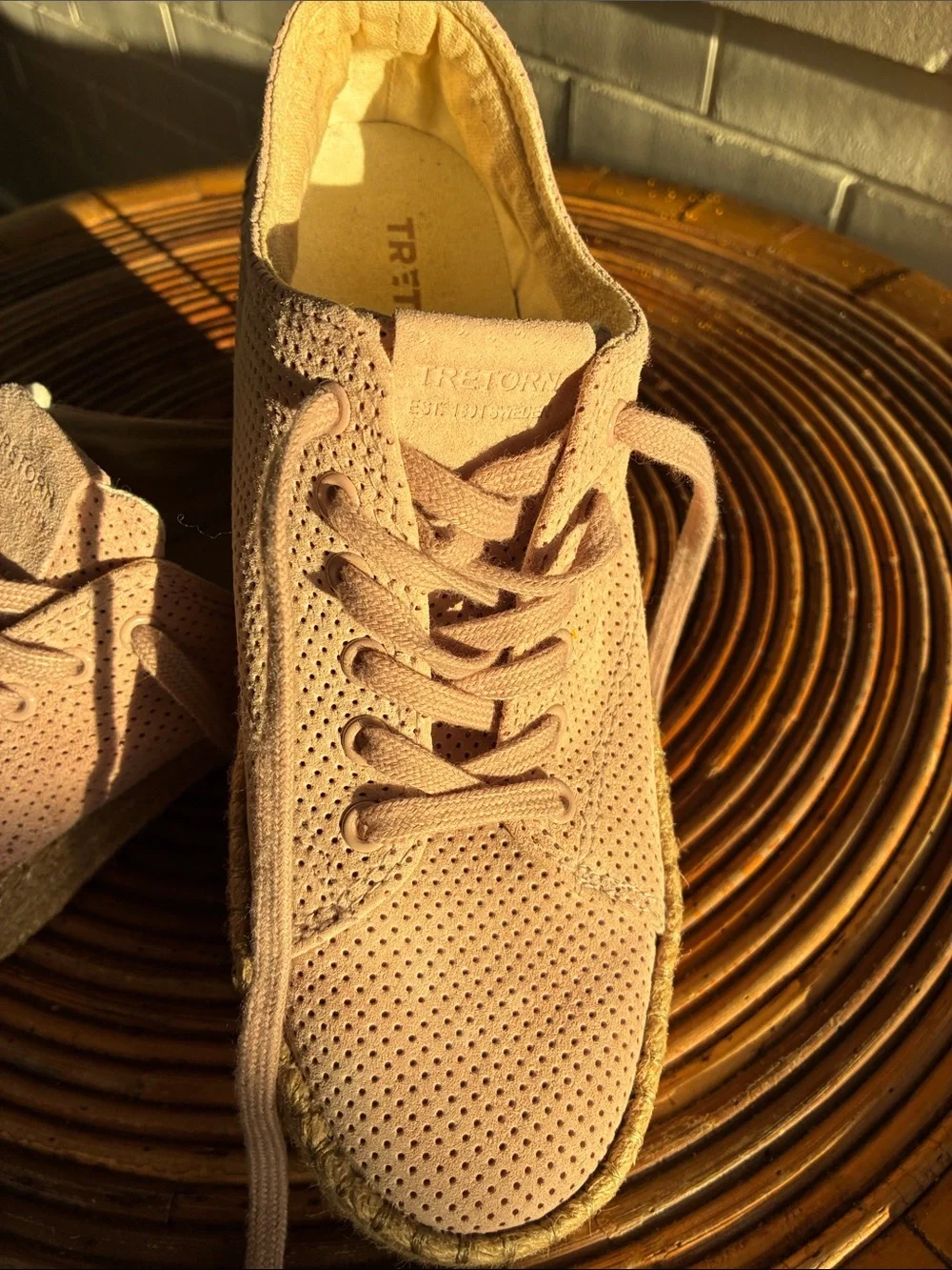 Tretorn Blush Pink Perforated Suede Espadrille Sneakers